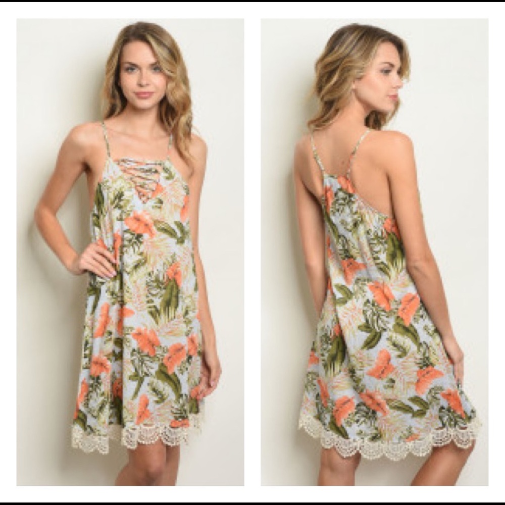 🐠Tropical palm leaves dress🐠